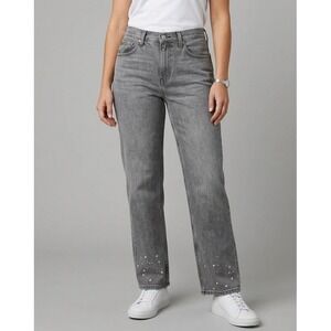 Levis Low Pro Straight Jeans Womens 31 Gray Washed Denim Bleach Splatter Cotton